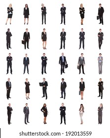 Collage Of Diverse Businesspeople Standing Over White Background