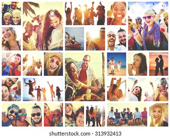 Collage Diverse Faces Summer Beach People Stock Photo 315086741 ...
