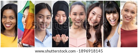 Collage of diverse and inclusive women from around the world, concept of international women’s day or IWD, world women with diversity and inclusivity, ethnicity and religion tolerance, women’s right