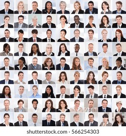 Collage Of Diverse Multi-ethnic And Mixed Age Smiling Business People Team