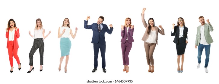 Collage Of Emotional People On White Background. Banner Design 