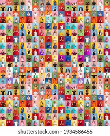 Collage of faces of surprised people on multicolored backgrounds. Happy men and women smiling. Human emotions, facial expression concept. Different human facial expressions, emotions, feelings. - Shutterstock ID 1934586455