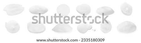 Collage with foam of cosmetic cleanser isolated on white
