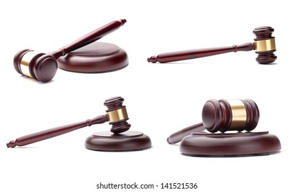 collage of four pictures, brown gavel against a white background