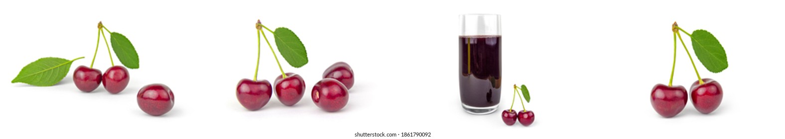 Collage of Fresh cherry isolated on a white background