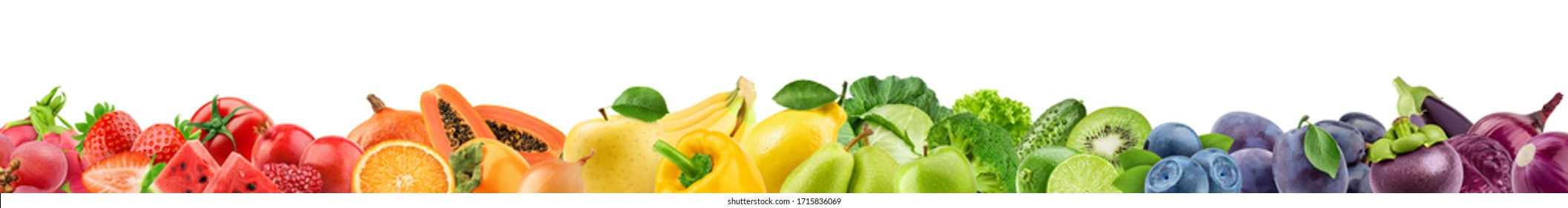 Collage of fresh color fruits, healthy food concept