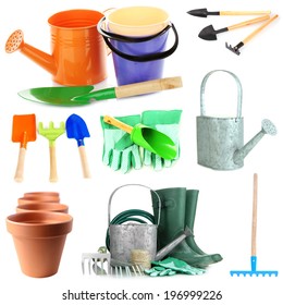 Collage Gardening Tools Isolated On White Stock Photo 196999226 ...