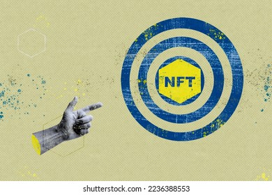 Collage hand finger pointer pointed at the target with NFT