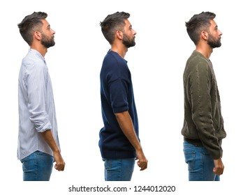 Collage Of Handsome Young Indian Man Over Isolated Background Looking To Side, Relax Profile Pose With Natural Face With Confident Smile.