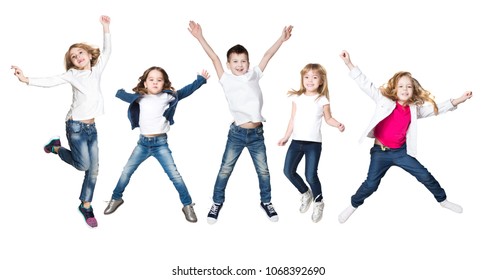 Collage happy group of kids jumping on a white background
 - Shutterstock ID 1068392690