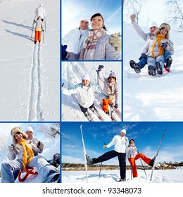 Collage Of Happy Mature Couple On Winter Resort