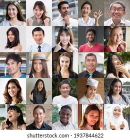 Collage Of Happy Smiling People From Around The World, Asian, Caucasian, African, Hispanic Acceptance, Diversity And Inclusivity Concept