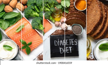 Collage Of Healthy Organic Food  For Diabetes Diet. 
