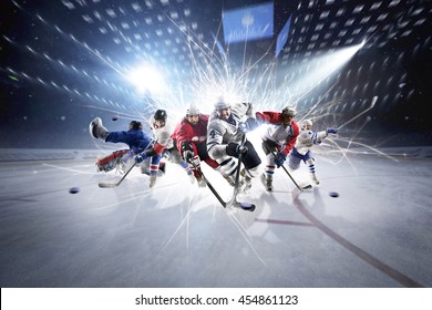 collage from hockey players in action - Powered by Shutterstock