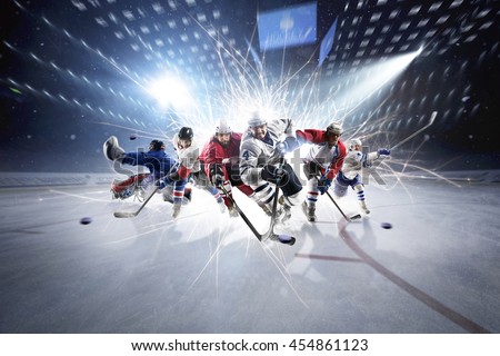 collage from hockey players in action
