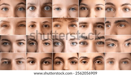 Collage of human faces, closeup view