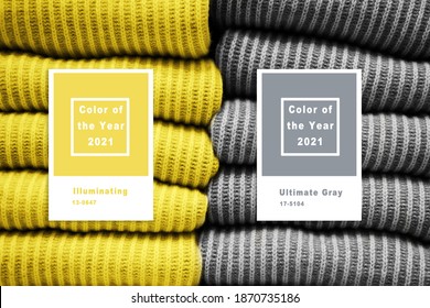 Collage With Illuminating And Ultimate Gray Pantone Color Of The Year 2021