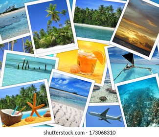 Collage Imagesof Tropical Travel Destinations Stock Photo 173068310 ...