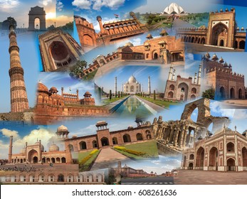 Collage of India historical monuments landmarks and tours and travel destinations.