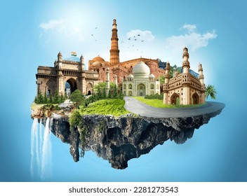Collage of India monuments heritage sites landmarks and tours and travel destinations. - Shutterstock ID 2281273543