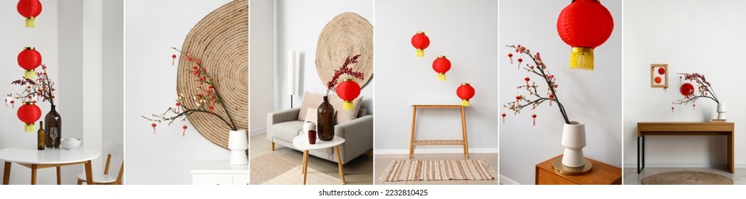 Collage with interiors decorated for Chinese New Year celebration - Powered by Shutterstock