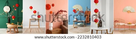 Collage with interiors decorated for Chinese New Year celebration