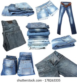 Collage Of Jeans Isolated On White