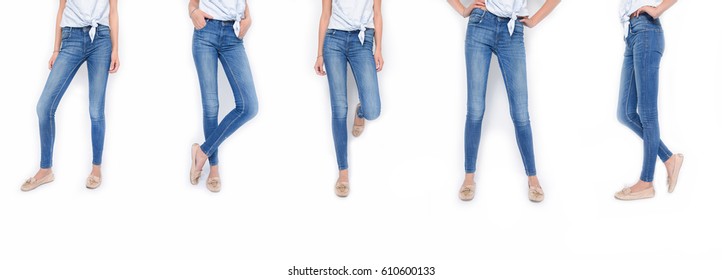 Collage Legs Jeans Poses Isolated On Stock Photo (Edit Now) 610600133