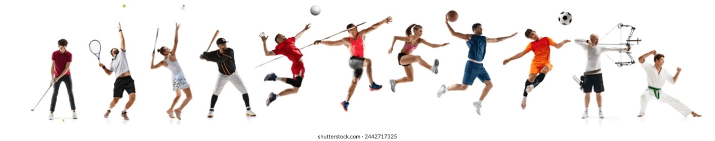 Collage made of various athletes in different sports training isolated over white background. Development of movement. Concept of professional sport, competition, championship, game, dynamics - Powered by Shutterstock