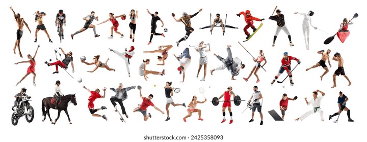 Collage made of various people, men and women, athletes of different sports in motion isolated on white background. Concept of professional sport, competition, tournament, dynamics - Powered by Shutterstock