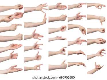 Collage of male hand gestures, isolated with clipping path on white background