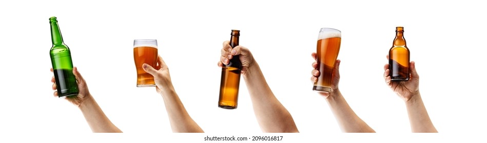 Collage of male hands holding different alcohol glasses and bottles isolated on white background. Wine, whiskey, rum, cognac degustation. Concept of alcohol, drink, party, degustation, holiday and ad - Shutterstock ID 2096016817