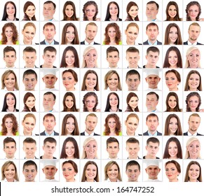 Collage of many different  human faces