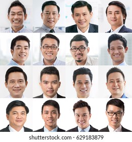 Collage Of Many Faces Of Asian Business People