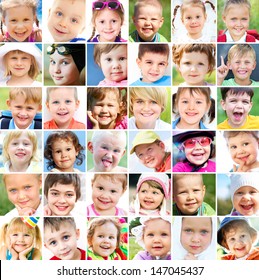 Collage Of Many Faces Of Children