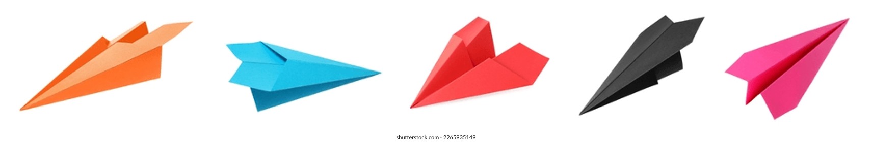 Collage with many paper planes on white background. Origami art - Shutterstock ID 2265935149