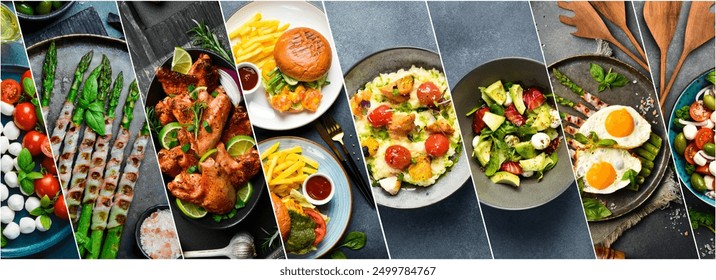 Collage of many popular all over the world breakfasts, lunches and snacks. - Powered by Shutterstock