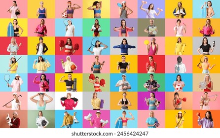 Collage of many sporty women on color background - Powered by Shutterstock