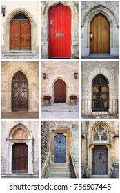 Collage Of Medieval Front Doors With Lancet Arch