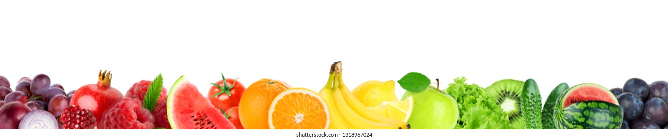Collage of mixed fruits and vegetables. Fresh color fruits and vegetables. Food concept - Shutterstock ID 1318967024