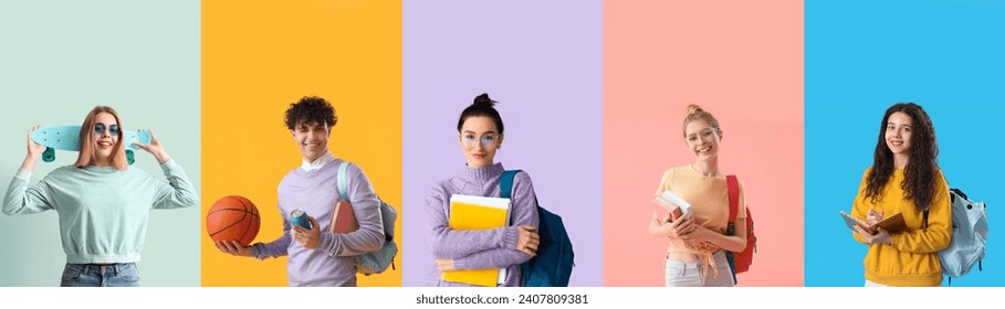 Collage of modern students on color background - Powered by Shutterstock