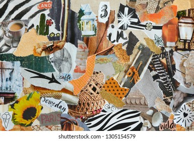 Collage Moodboard With Vacation Summer Concept Made Of Teared Magazines And Printed Matter