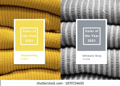 Collage with New Pantone Illuminating, Ultimate gray color of the year 2021