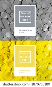 Collage with New Pantone Illuminating, Ultimate gray color of the year 2021
