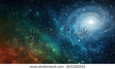 Collage, not AI. Space scene with galaxy. Panorama. Universe filled with stars, nebula and galaxy,. Elements of this image furnished by NASA.