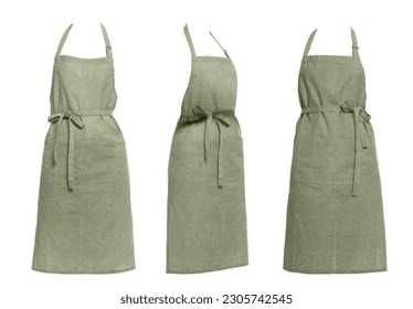 Collage with olive color apron isolated on white, different sides - Powered by Shutterstock