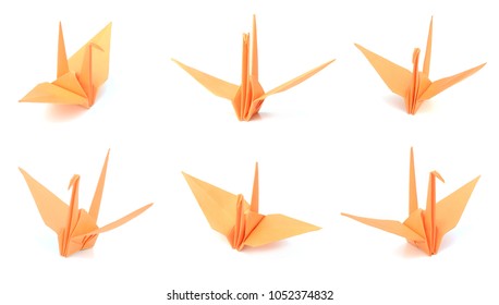 Collage Of Orange Paper Crane On White