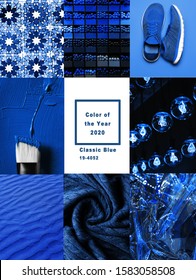 Collage With Pantone Classic Blue Color Of The Year 2020