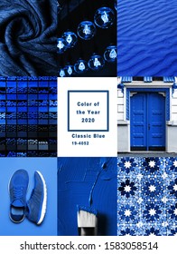 Collage With Pantone Classic Blue Color Of The Year 2020