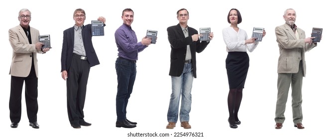 collage of people demonstrate calculator in hand isolated - Shutterstock ID 2254976321